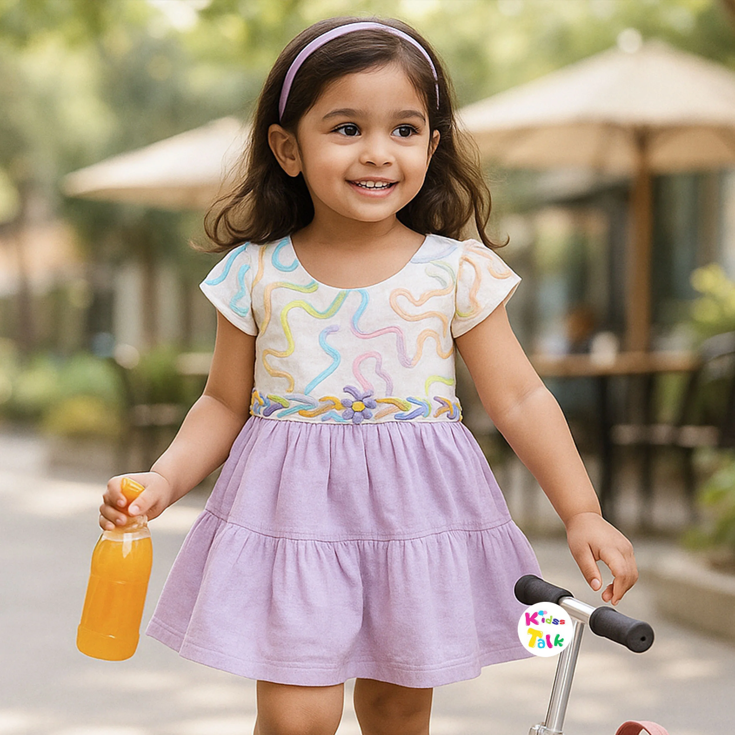 Cotton Cap Sleeve Frock With Cute Lace Work - Lavender